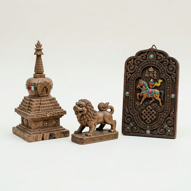 Authentic hand-carved wooden artifacts and souvenirs from Ladakh